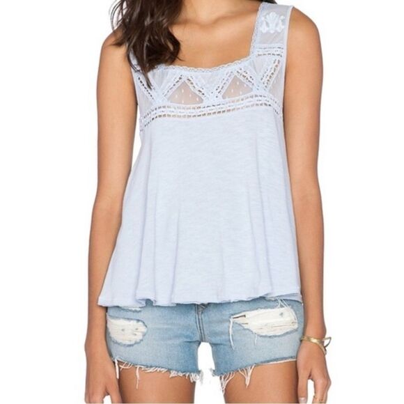 Free People Tops - Free People Costa Mesh Babydoll Tank pale blue